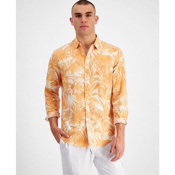 Inc International Concepts Men's Andy Abstract Palm Print Long-Sleeve Shirt, Cre - Picture 1 of 3